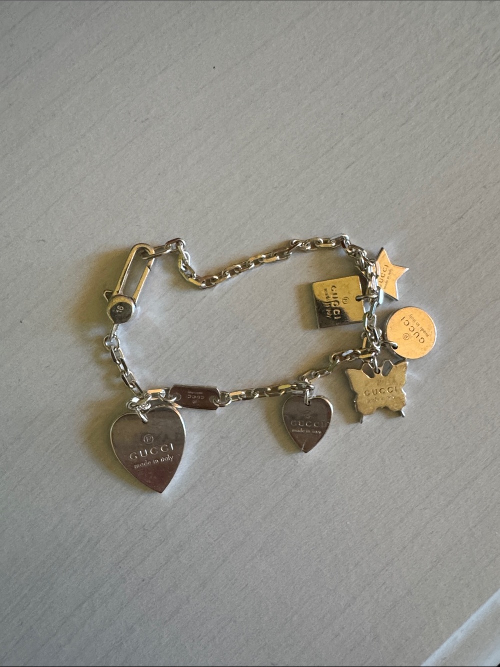 Gucci Silver-Tone Charm Bracelet with Hearts, Star & Butterfly Charms